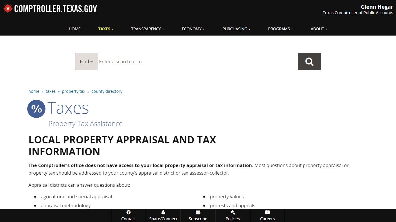Local Property Appraisal and Tax Information - Texas Comptroller of ...